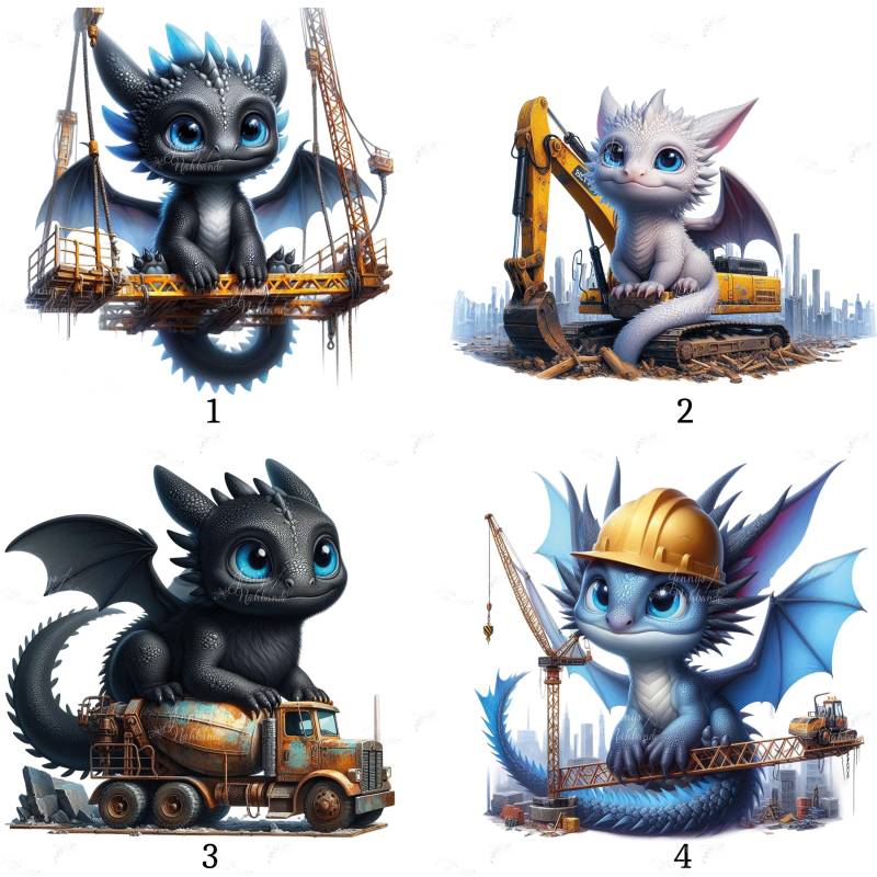 Bügelbild, Süßer Drache Am Bau, Bügelmotiv von BuegeldichTrendy