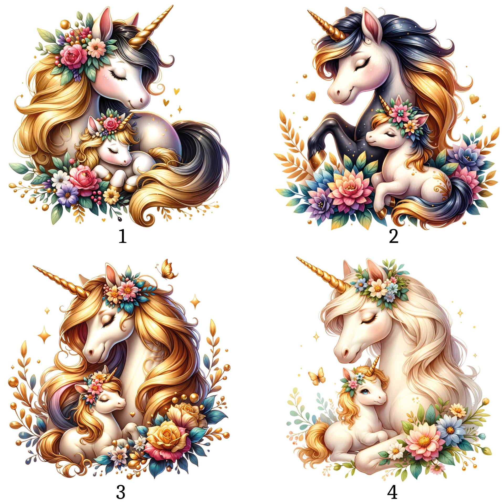 Bügelbild, Süßes Einhorn Mit Baby, Gold, Bügelmotiv von BuegeldichTrendy