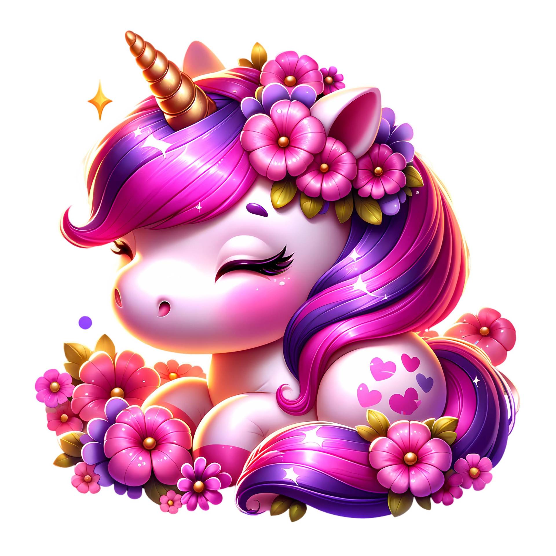 Bügelbild, Süßes Pinkes Einhorn, Bügelmotiv von BuegeldichTrendy