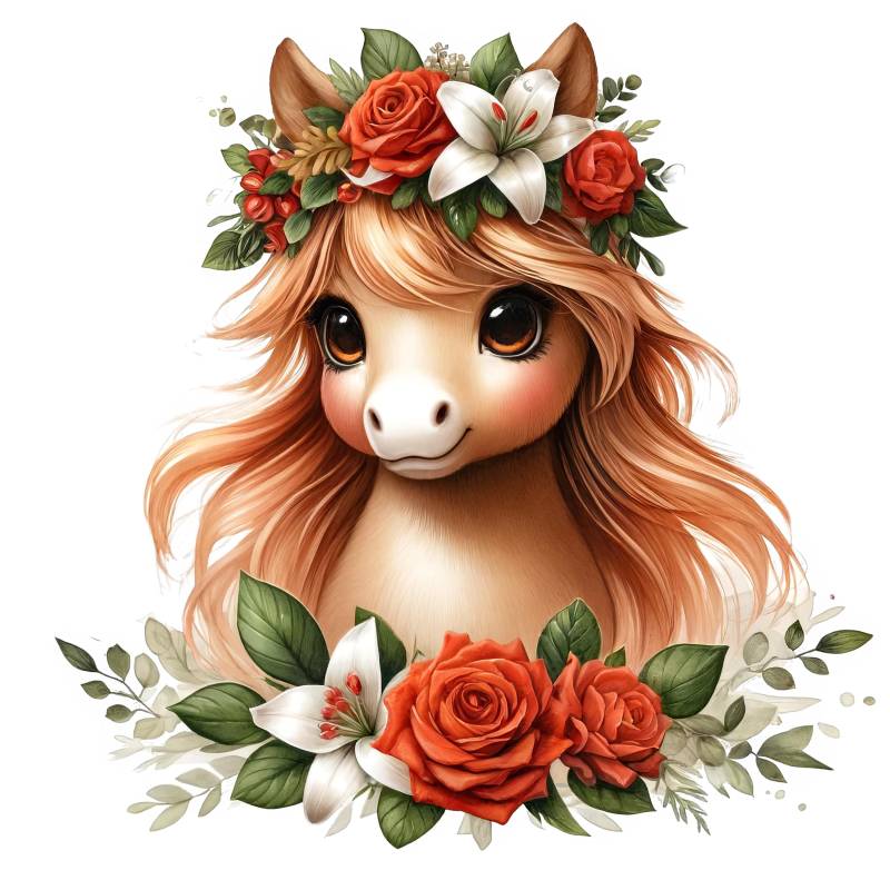 Bügelbild, Süßes Pony Mit Blumen, Bügelmotiv von BuegeldichTrendy