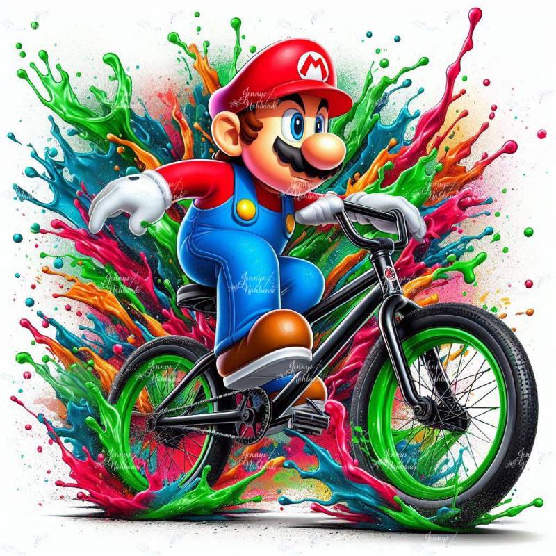 Bügelbild, Super Mario Cool Fahrrad, Bügelmotiv von BuegeldichTrendy
