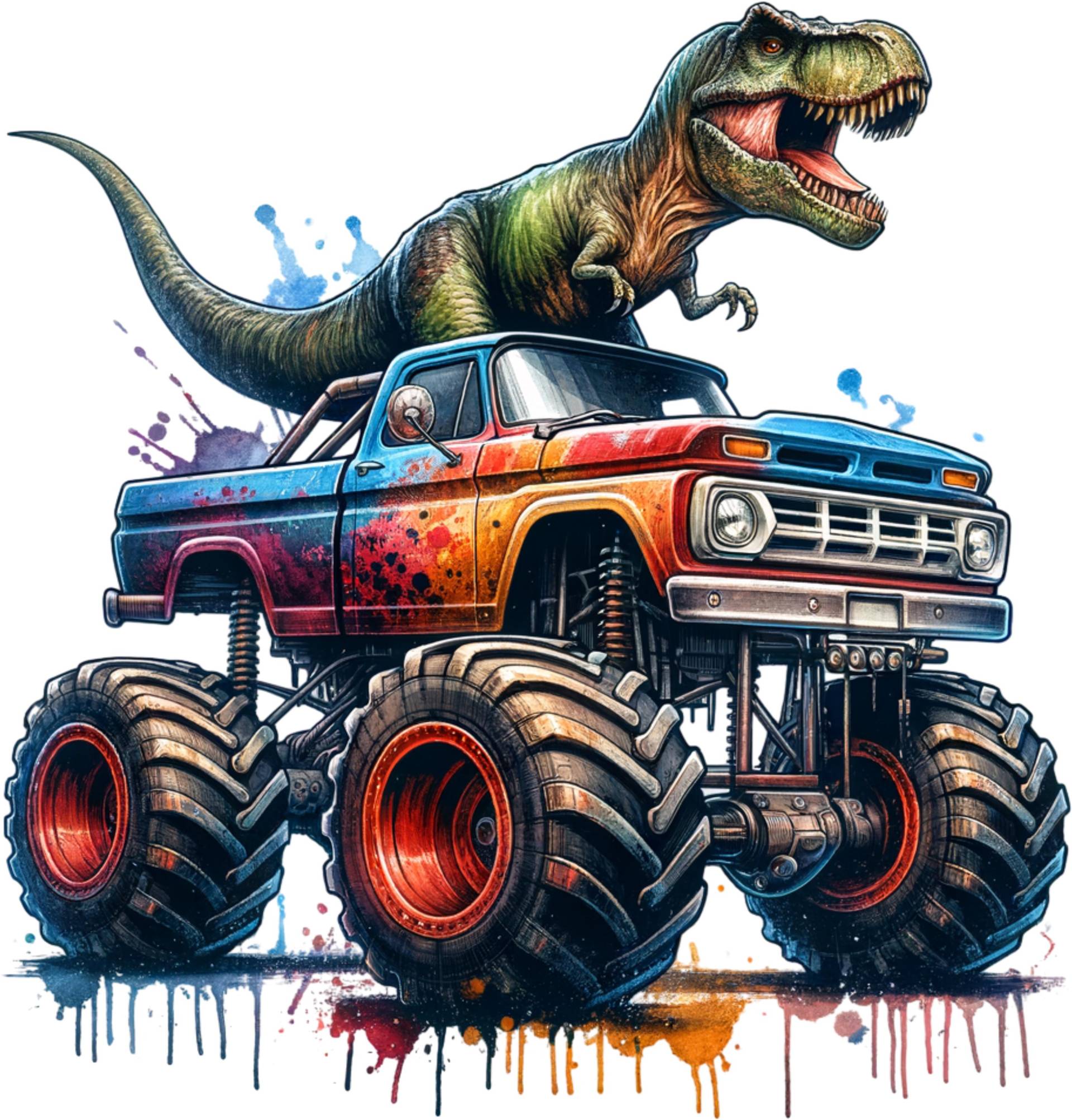 Bügelbild, T-Rex Mit Monstertruck, Dinosaurier, Bügelmotiv von BuegeldichTrendy