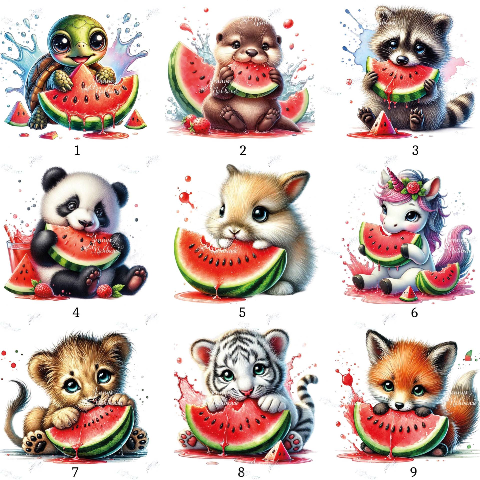 Bügelbild, Tiere Essen Wassermelone, Bügelmotiv von BuegeldichTrendy
