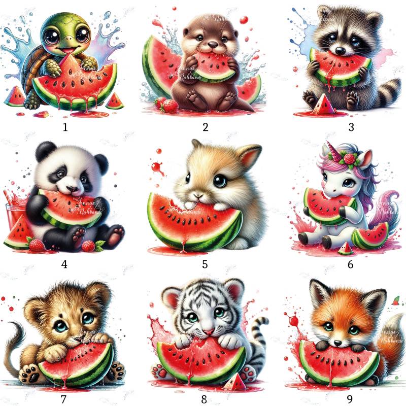 Bügelbild, Tiere Essen Wassermelone, Bügelmotiv von BuegeldichTrendy