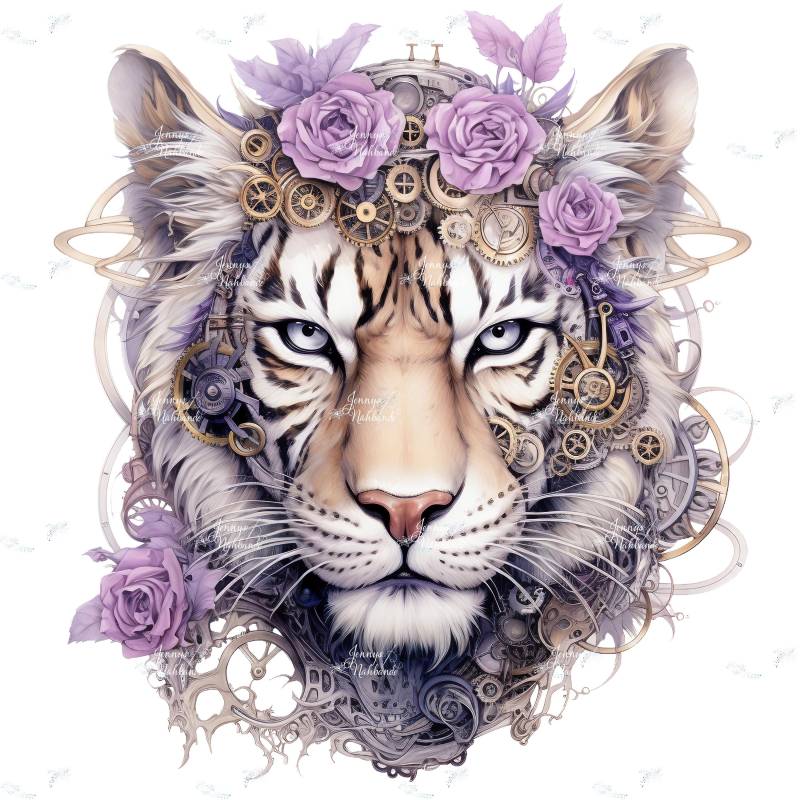 Bügelbild, Tiger Steampunk, Bügelmotiv von BuegeldichTrendy