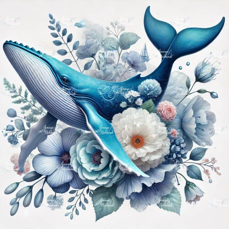 Bügelbild, Wal, Blumen, Bügelmotiv von BuegeldichTrendy