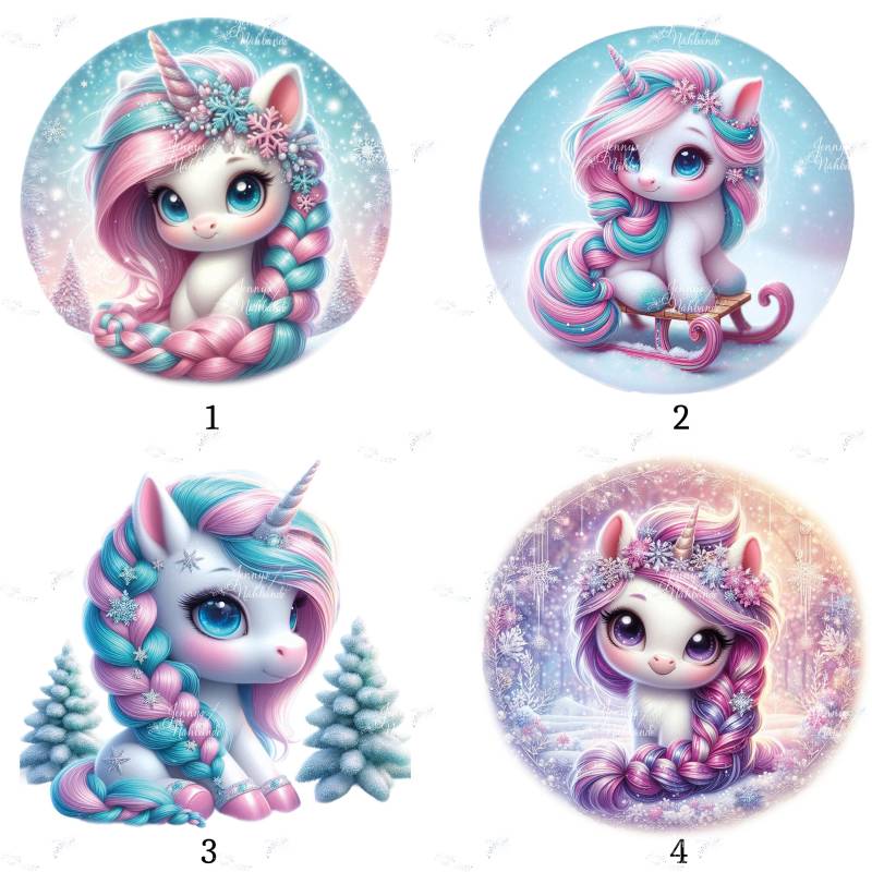 Bügelbild, Winter Einhorn, Einhorn Mit Schlitten, Glitter Bügelmotiv von BuegeldichTrendy