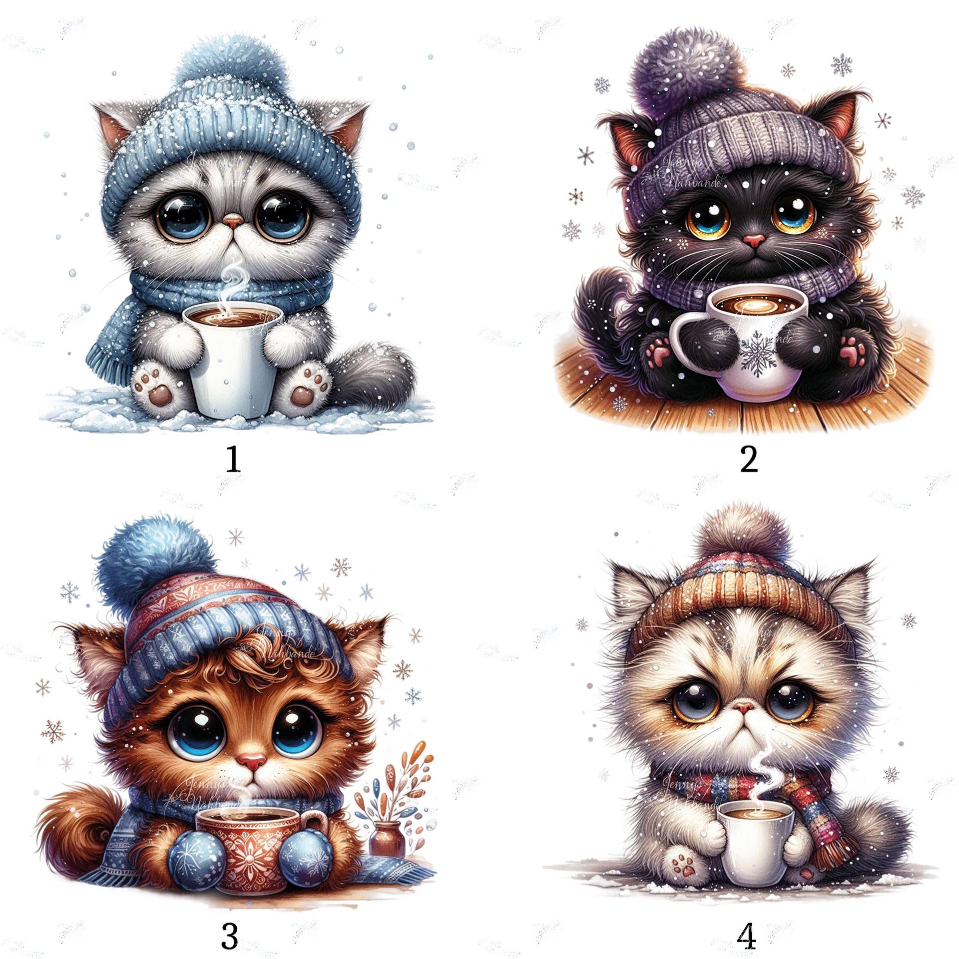 Bügelbild, Winter Katze Mit Tasse, Grimmige Katze, Bügelmotiv von BuegeldichTrendy