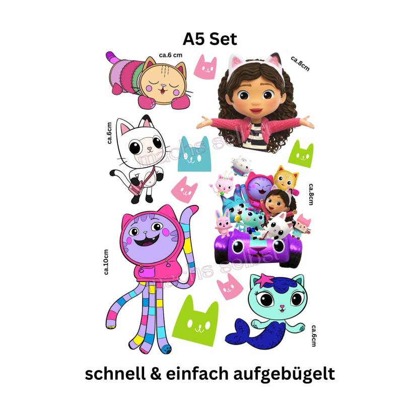 A5 Set - Gabbys Dollhouse Bügelbilder, Einfach & Schnell Aufgebügelt, Gabby, Katzen, Haarreif, Katzenohren, Ki Kunst, Bügel Patches von Buegelsternchen