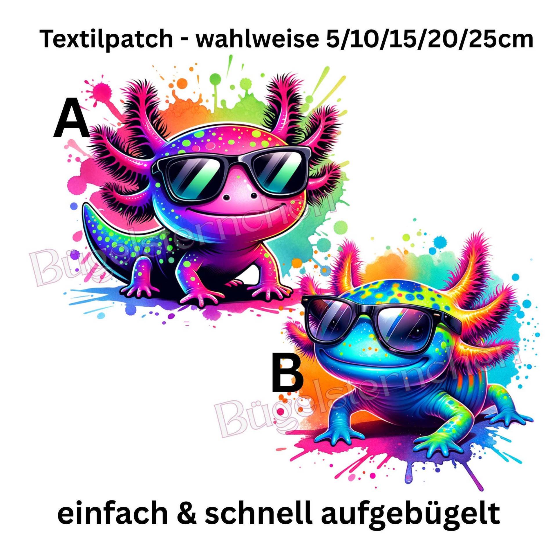 Axolotl - Bügelbild, Einfach & Schnell Aufgebügelt, Neon, Super Cute, Mega Cool, Splashes von Buegelsternchen