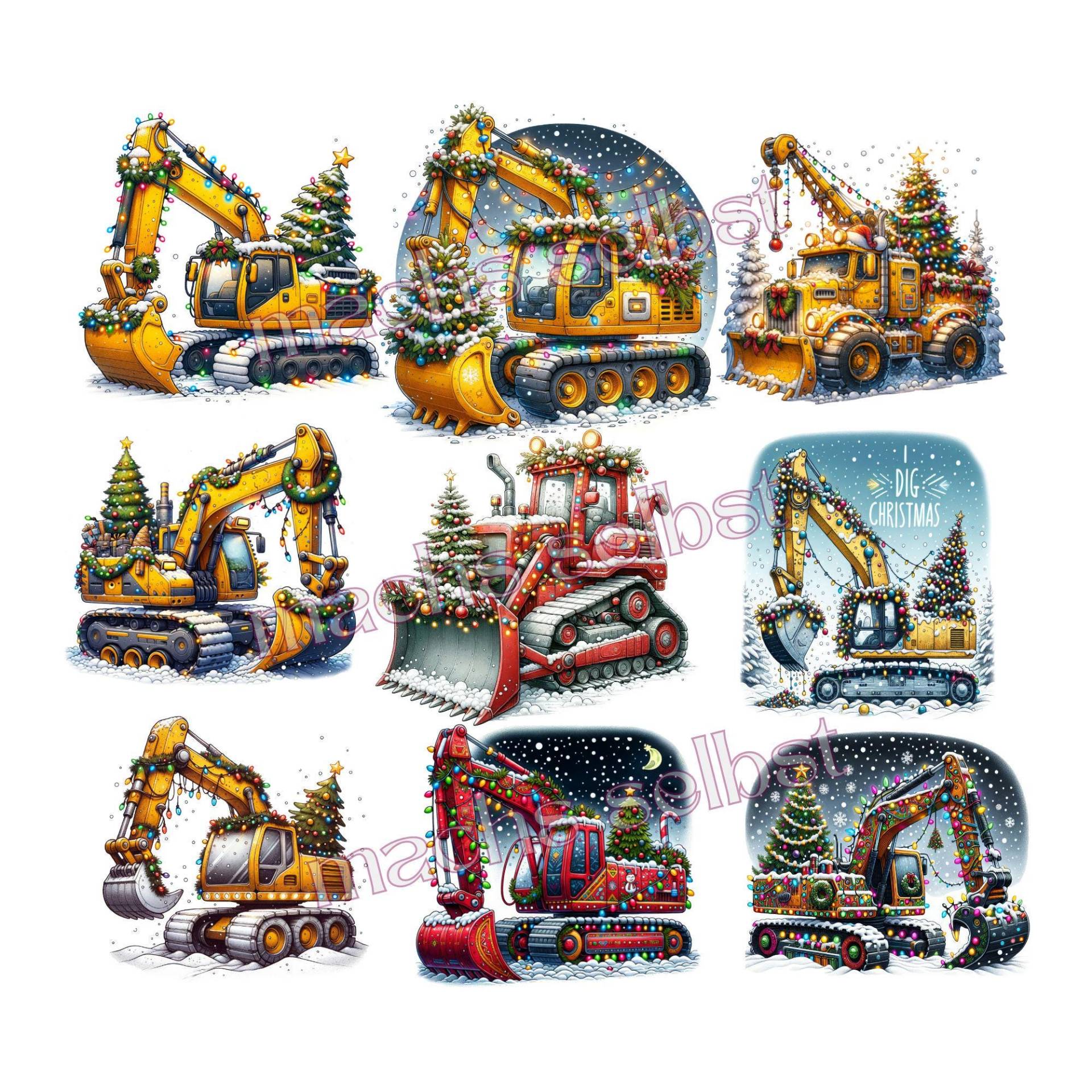 Bagger Lichterkette Bügelbild/Bügelmotiv, Einfach & Schnell Aufgebügelt, Weihnachten, X-Mas, Baustelle, Bügel Patches von Buegelsternchen