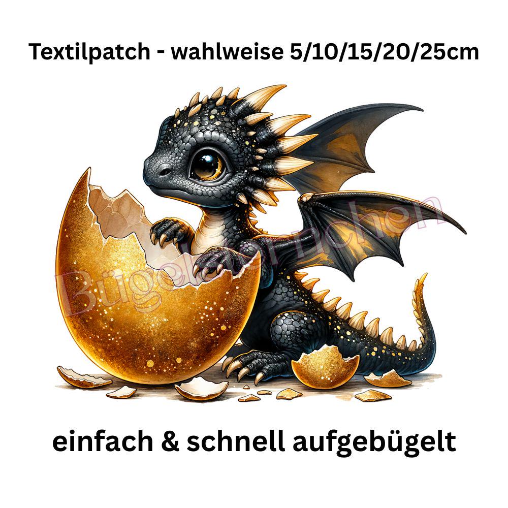 Drache Gold Mit Ei - Bügelbild, Einfach & Schnell Aufgebügelt, Drache, Super Cute, Baby Dragon von Buegelsternchen