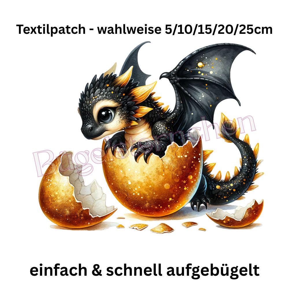 Drache Gold Mit Ei - Bügelbild, Einfach & Schnell Aufgebügelt, Drache, Super Cute, Baby Dragon von Buegelsternchen