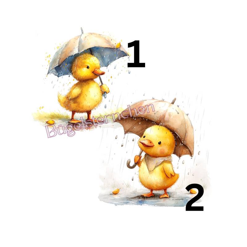 Entchen Im Regen Bügelbild/Rub On, Einfach & Schnell Aufgebracht, Bügelsternchen von Buegelsternchen