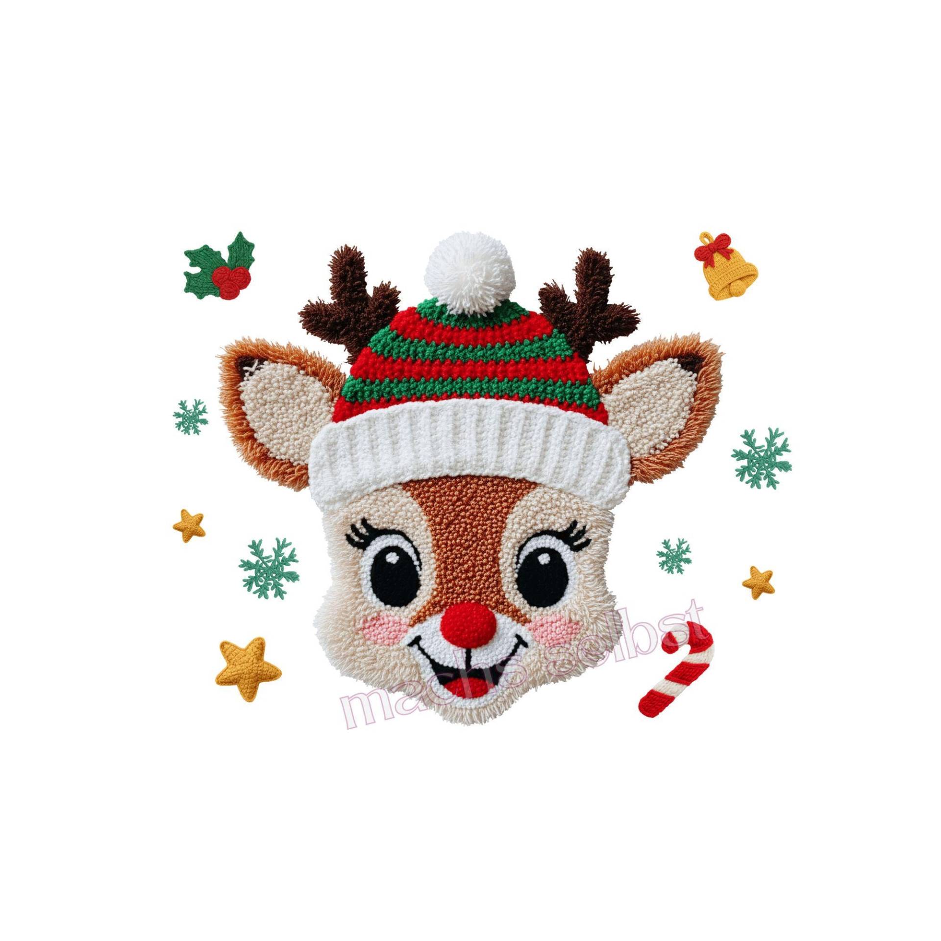 Flauschoptik Rentier - Bügelbild/Bügelmotiv Einfach & Schnell Aufgebügelt, X-Mas, Weihnachten, Merry Christmas, Putzig, Hirsch, Rudolph von Buegelsternchen