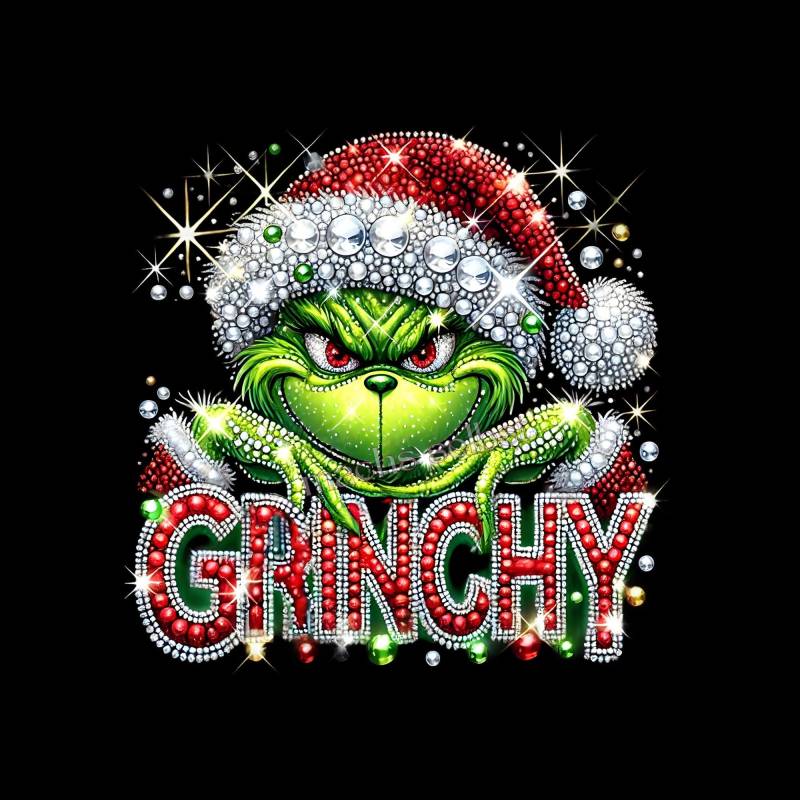 Grinch - Bügelbild/Bügelmotiv Einfach & Schnell Aufgebügelt, X-Mas, Weihnachten, Merry Christmas, Edelsteine Bügelsternchen von Buegelsternchen