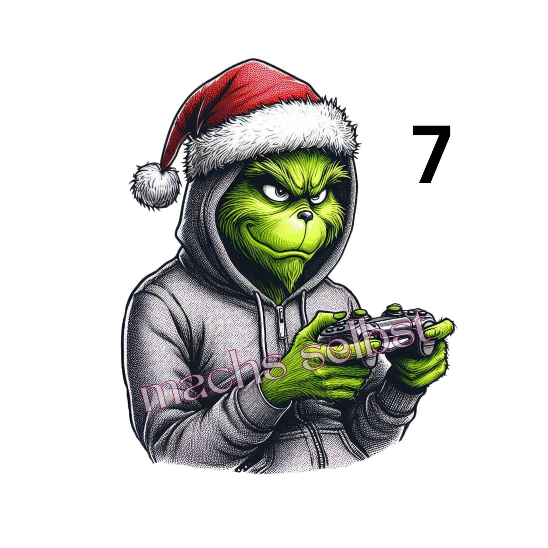 Grinch Gamer - Bügelbild/Bügelmotiv Einfach & Schnell Aufgebügelt, X-Mas, Weihnachten, Merry Christmas, Zocken Bügelsternchen von Buegelsternchen