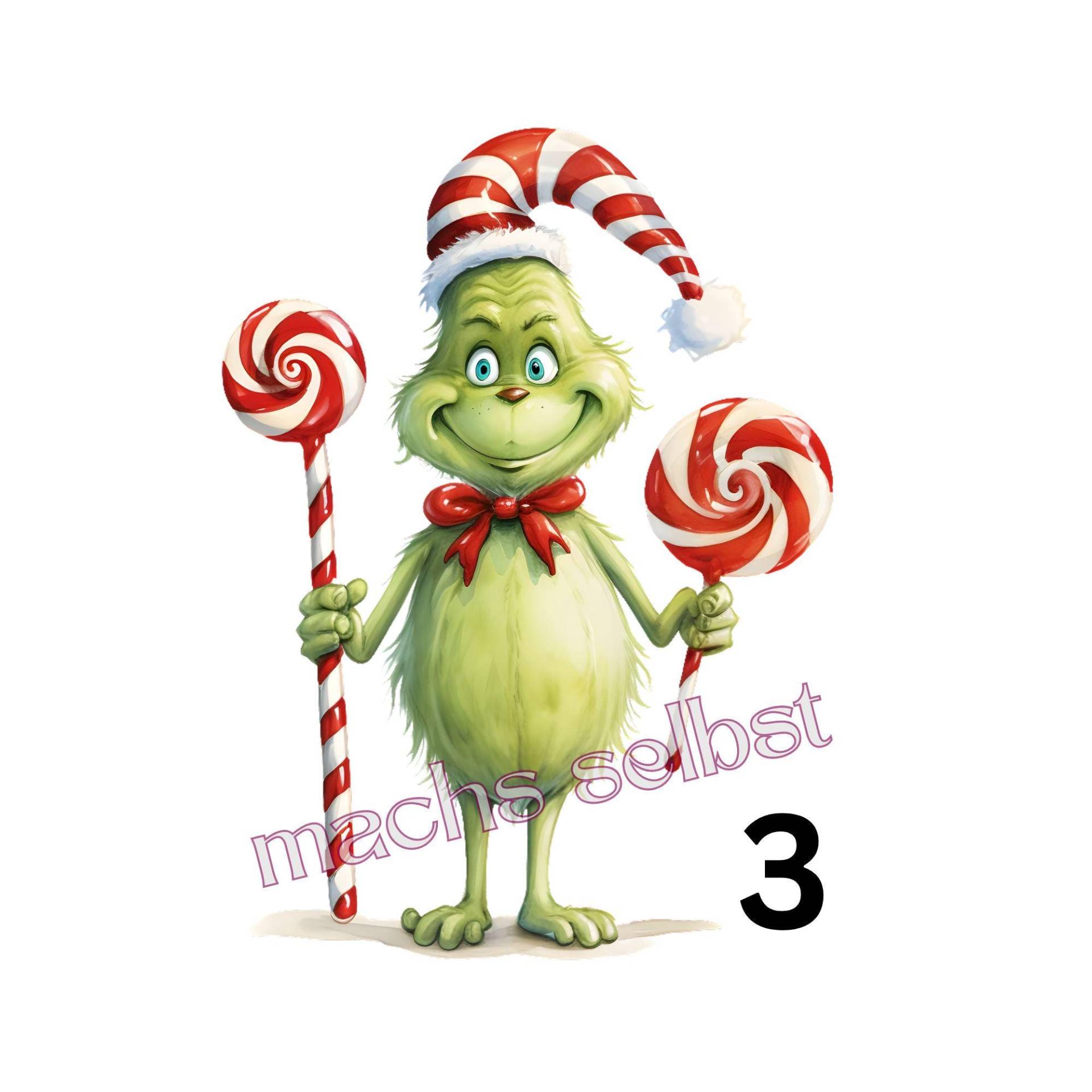 Grinch Lolly - Bügelbild/Bügelmotiv Einfach & Schnell Aufgebügelt, X-Mas, Weihnachten, Merry Christmas, Bügelsternchen von Buegelsternchen