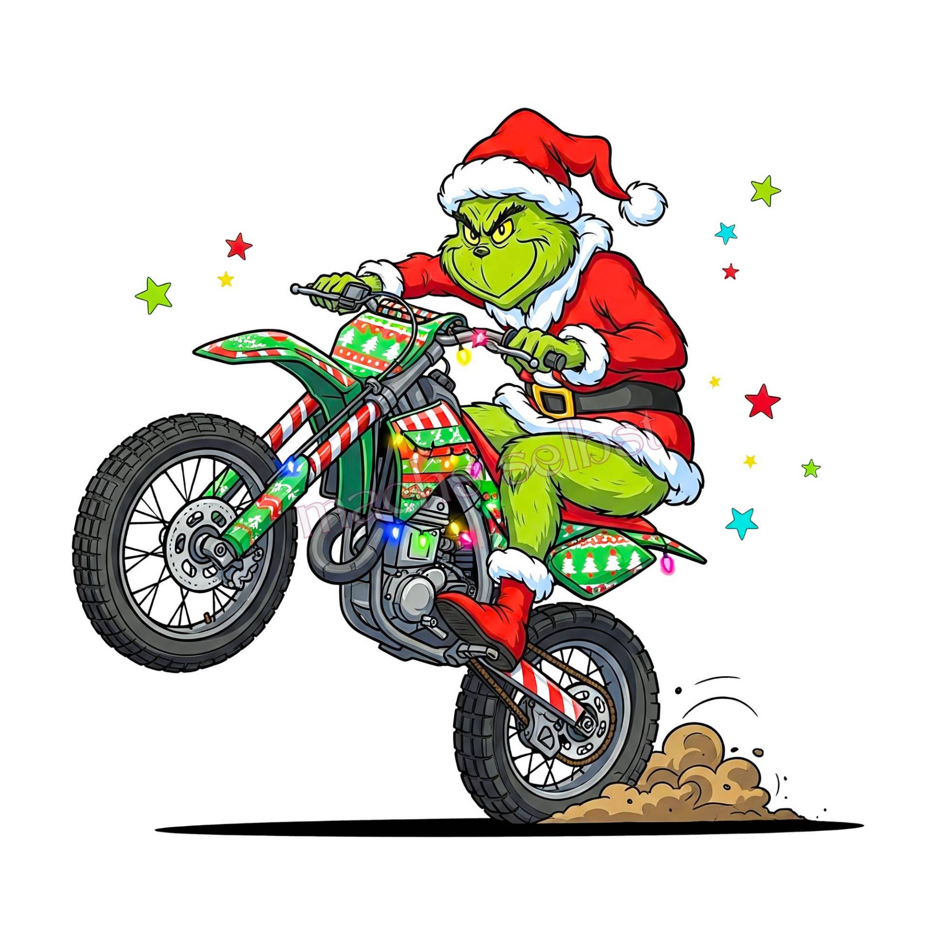 Grinch Mit Bike - Bügelbild/Bügelmotiv Einfach & Schnell Aufgebügelt, X-Mas, Weihnachten, Merry Christmas Bügelsternchen von Buegelsternchen