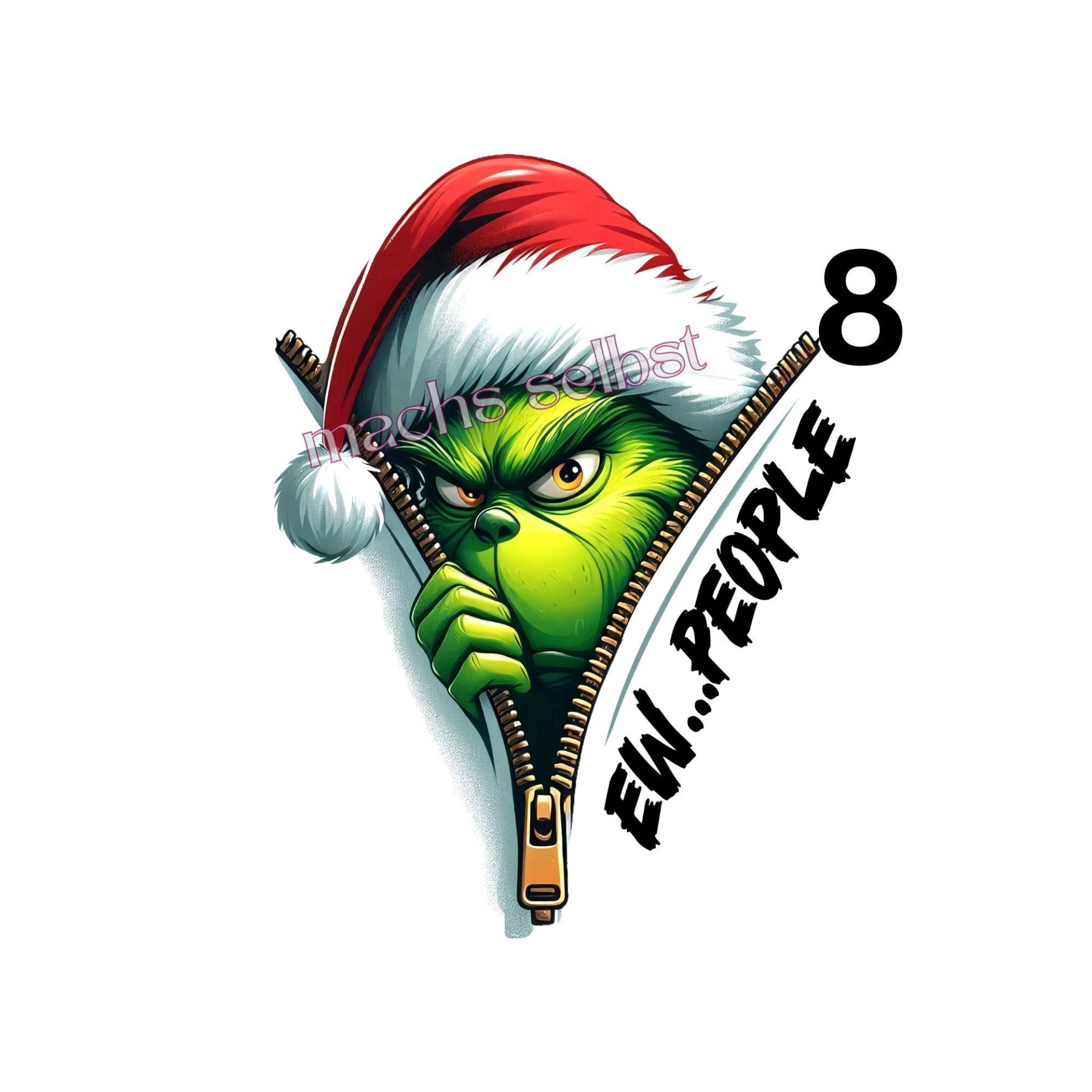 Grinch Reißverschluss - Bügelbild/Bügelmotiv Einfach & Schnell Aufgebügelt, X-Mas, Weihnachten, Merry Christmas Bügelsternchen von Buegelsternchen