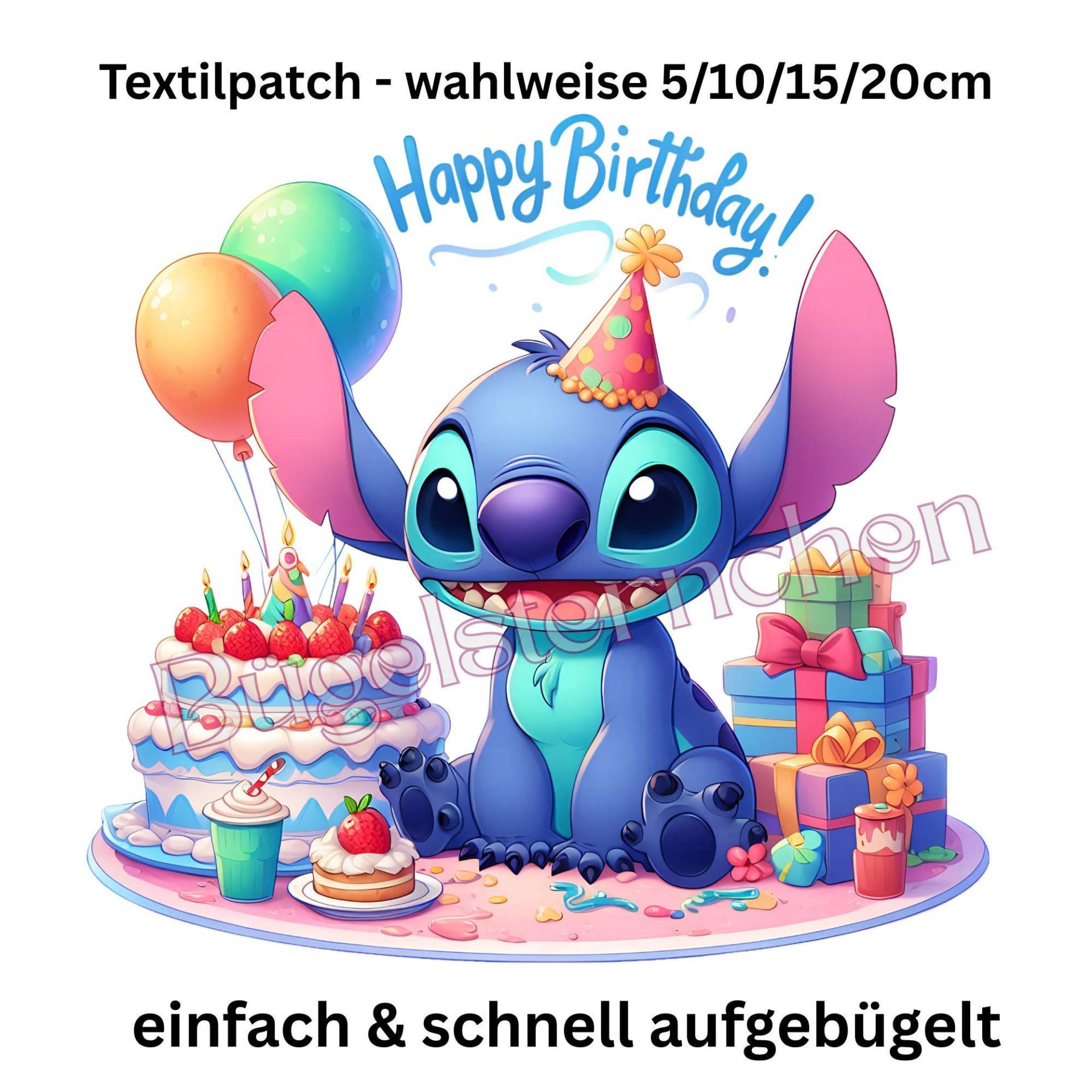 Happy Birthday Stitch Personalisiert - Bügelbild, Einfach & Schnell Aufgebügelt, Geburtstag, Super Cute, Ki Kunst von Buegelsternchen