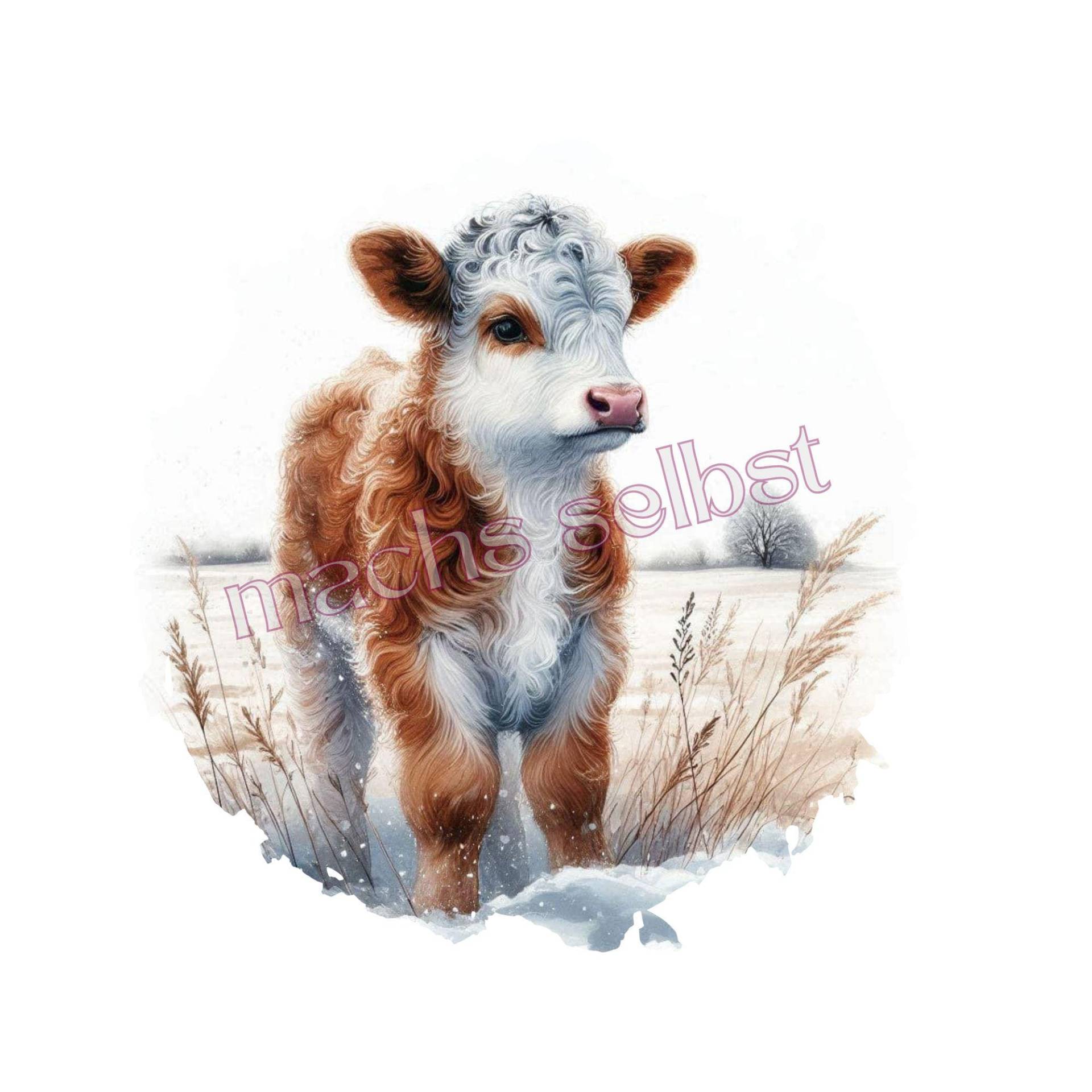 Kalb Im Schnee - Bügelbild/Bügelmotiv Einfach & Schnell Aufgebügelt, X-Mas, Weihnachten, Merry Christmas Bügelsternchen von Buegelsternchen