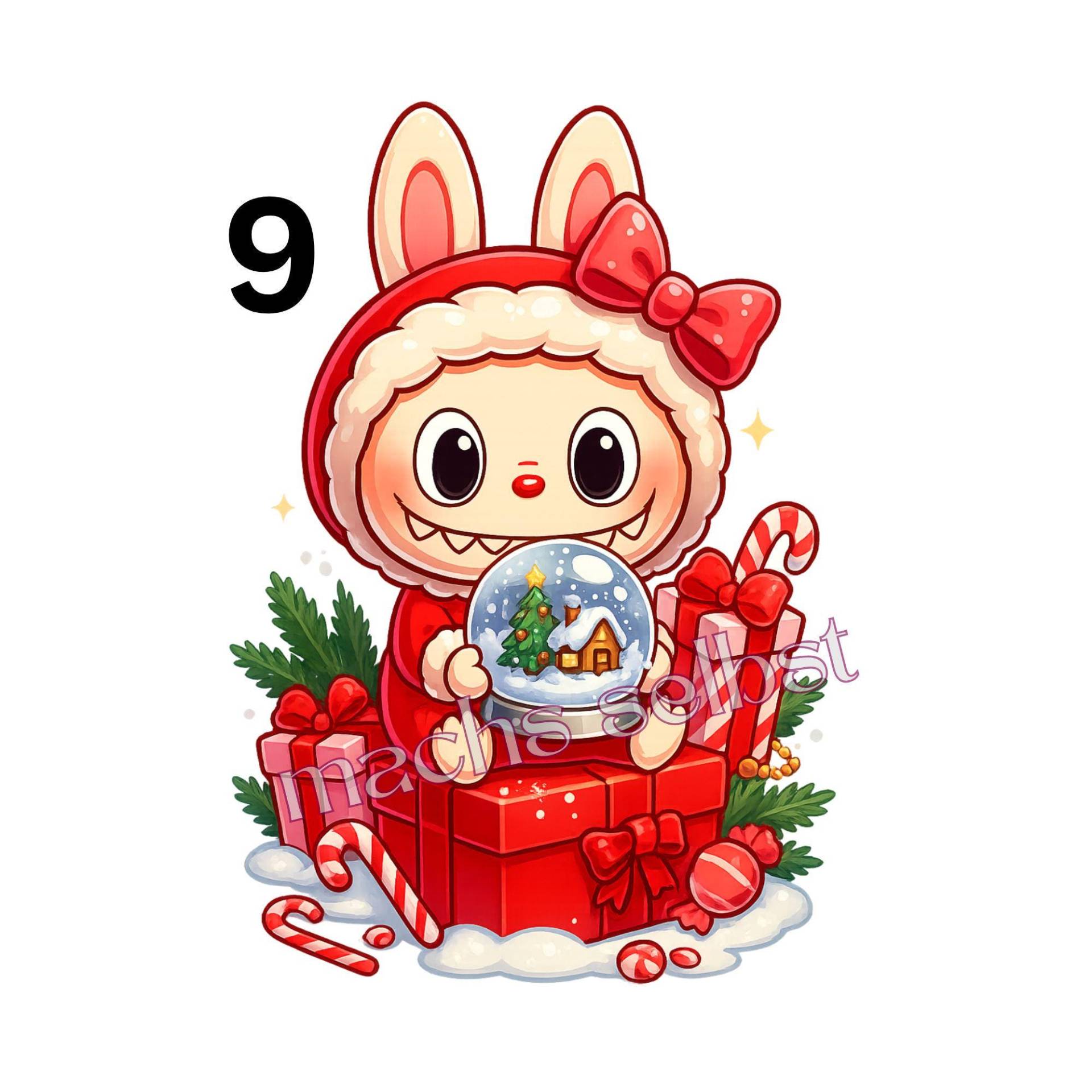 Labubu Bügelbild, Einfach & Schnell Aufgebügelt, Monster, Trend, X-Mas, Weihnachten, Schneekugel, Geschenk von Buegelsternchen