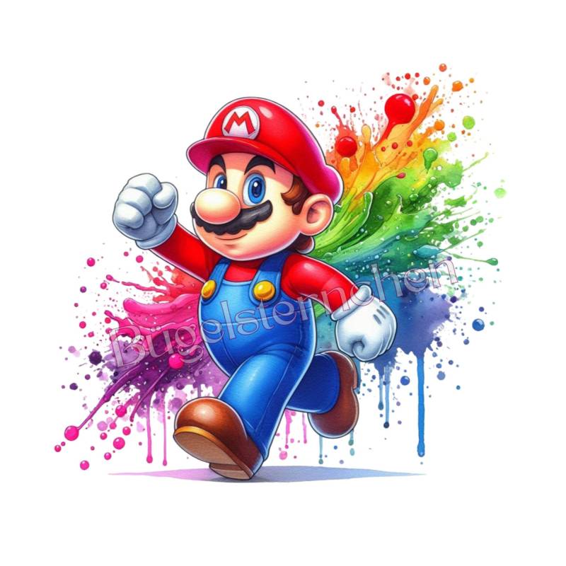Mario - Bügelbild/Rub On, Einfach & Schnell Aufgebracht, Splashes, Bunt, Ki von Buegelsternchen