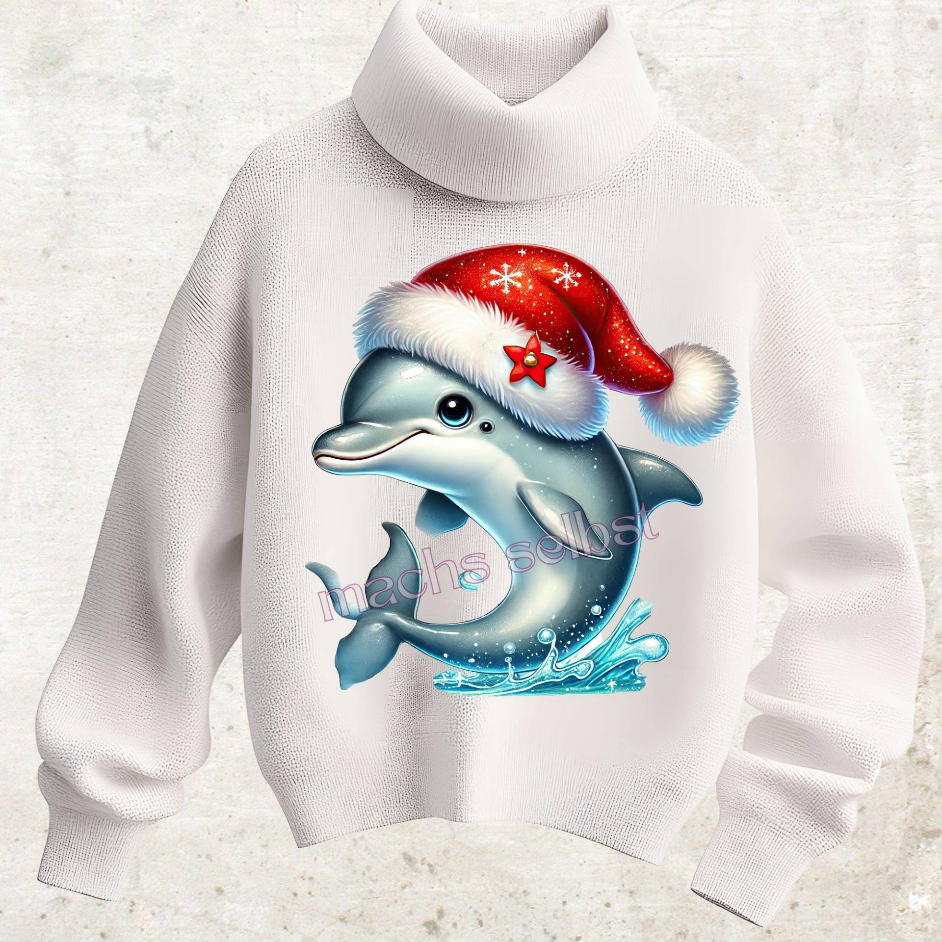 Nikolaus Delfin - Bügelbild/Bügelmotiv Einfach & Schnell Aufgebügelt, X-Mas, Weihnachten, Bügelsternchen Santa von Buegelsternchen