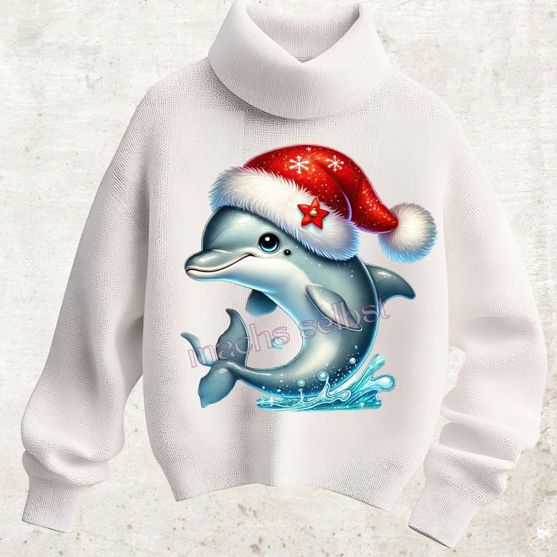 Nikolaus Delfin - Bügelbild/Bügelmotiv Einfach & Schnell Aufgebügelt, X-Mas, Weihnachten, Bügelsternchen Santa von Buegelsternchen