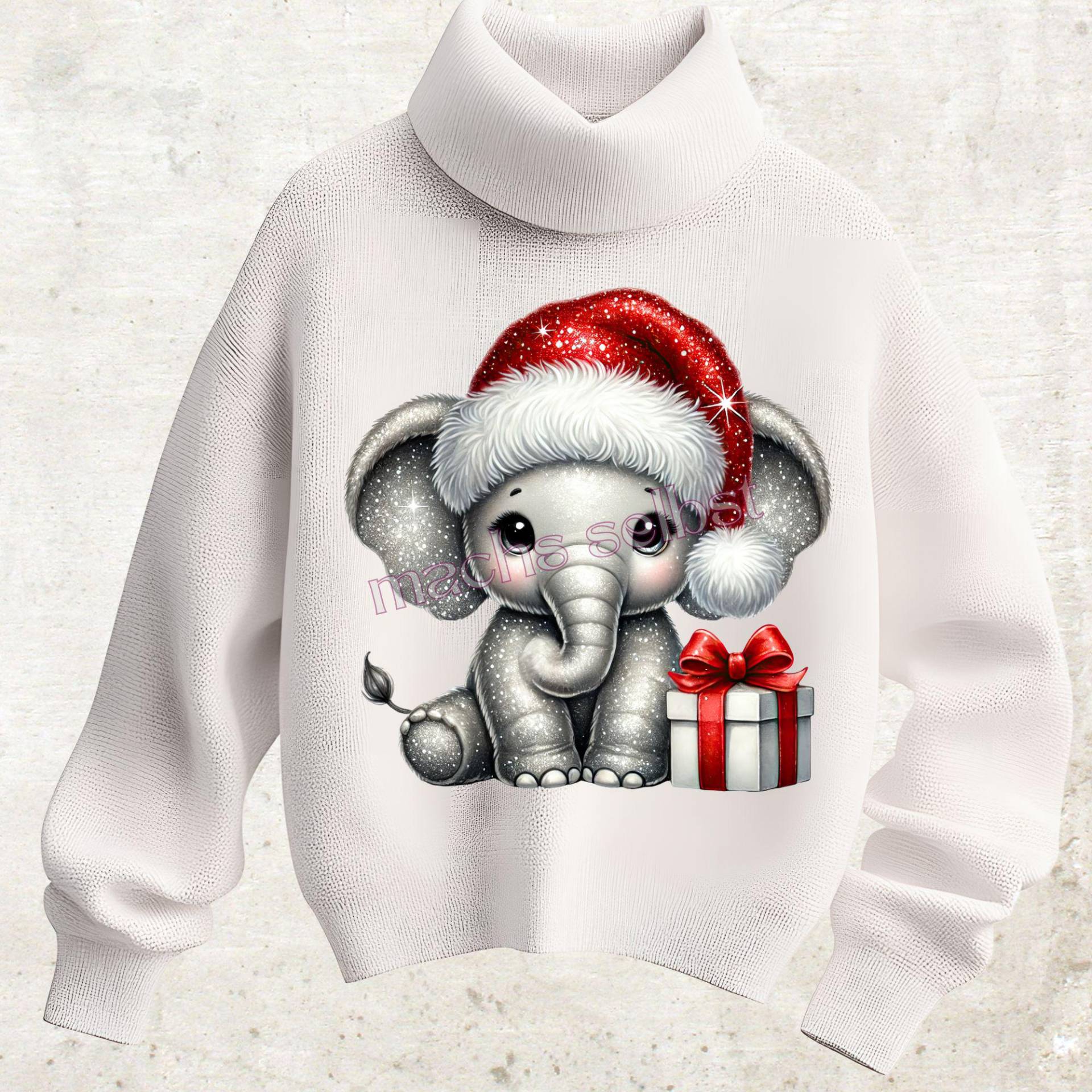 Nikolaus Elefant - Bügelbild/Bügelmotiv Einfach & Schnell Aufgebügelt, X-Mas, Weihnachten, Bügelsternchen Santa von Buegelsternchen