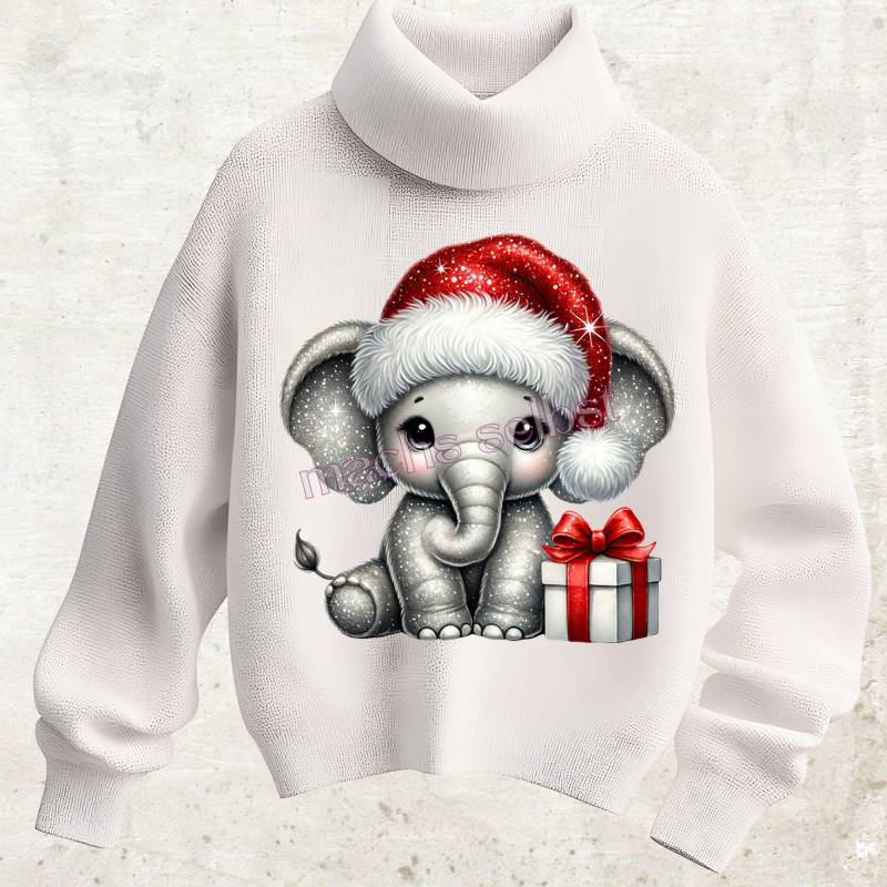 Nikolaus Elefant - Bügelbild/Bügelmotiv Einfach & Schnell Aufgebügelt, X-Mas, Weihnachten, Bügelsternchen Santa von Buegelsternchen