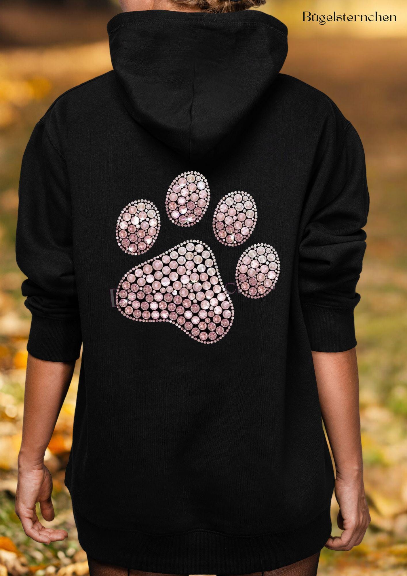 Pfote Rosa - Bügelbild/Bügelmotiv Einfach & Schnell Aufgebügelt, Hundepfote, Hund, Edel, Strass Optik, Steine, Edelsteine von Buegelsternchen