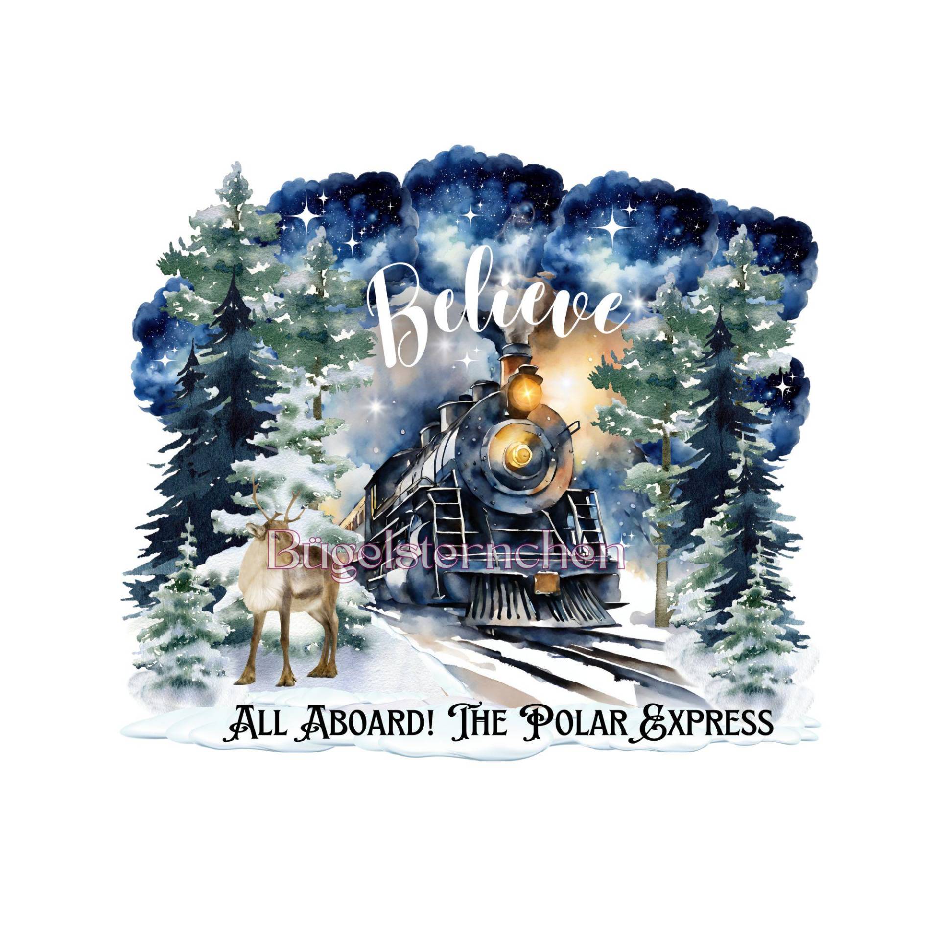 Polarexpress - Bügelbild/Bügelmotiv Einfach & Schnell Aufgebügelt, X-Mas, Weihnachten, Polar, Express, Zug, Weihnachtszug, Belive von Buegelsternchen