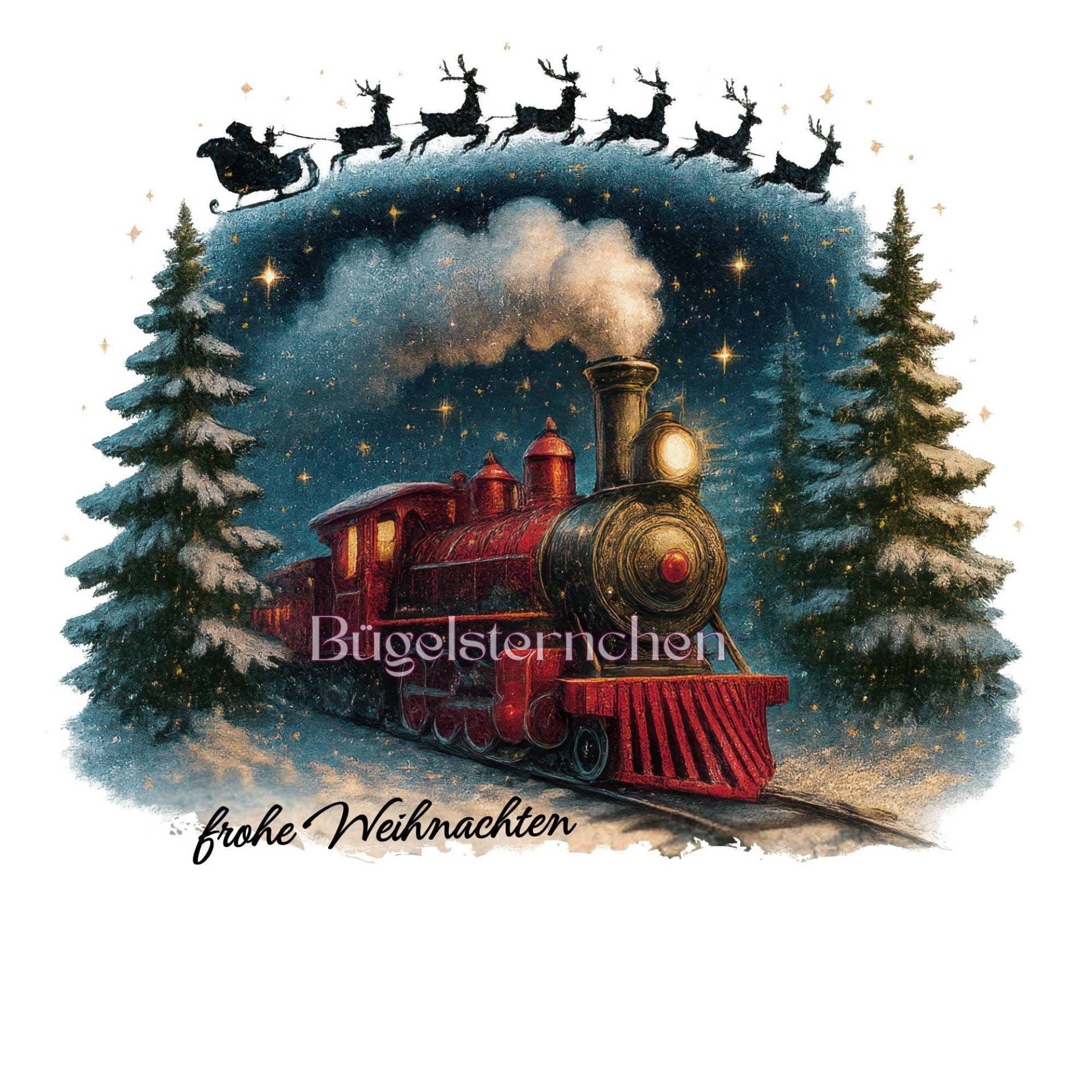 Polarexpress - Fröhliche Weihnachten Bügelbild/Bügelmotiv Einfach & Schnell Aufgebügelt, X-Mas, Polar, Express, Zug, Weihnachtszug von Buegelsternchen