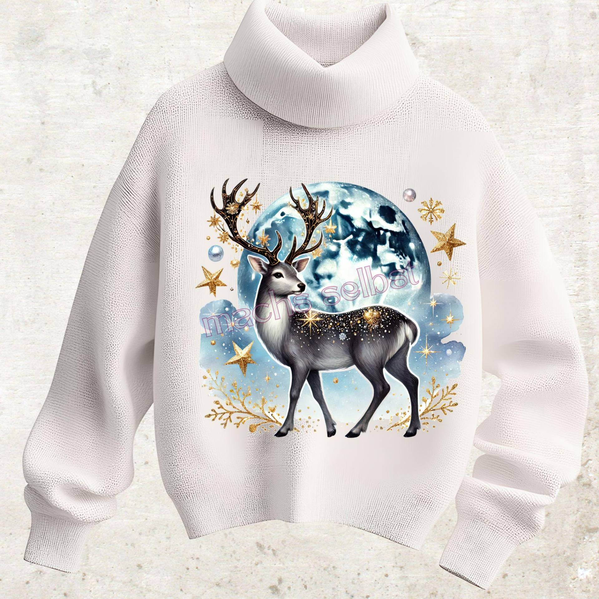 Rentier Bügelbild/Bügelmotiv Einfach & Schnell Aufgebügelt, Hirsch, Rudolph, X-Mas, Weihnachten, Weihnachtsbaum, Geschenk, Bügelsternchen von Buegelsternchen