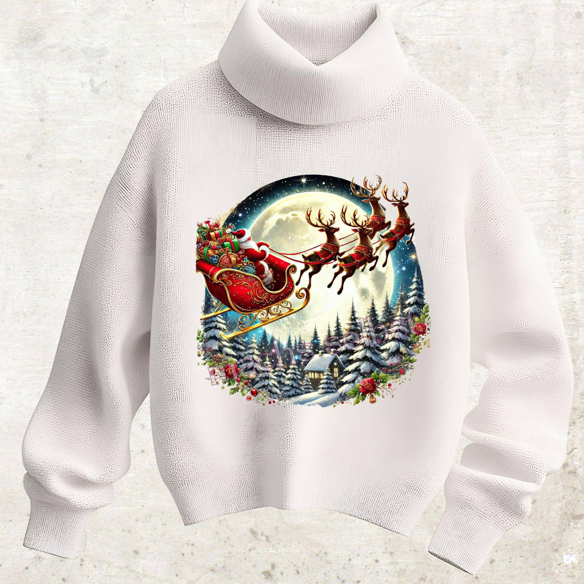 Santa Im Schlitten - Bügelbild/Bügelmotiv Einfach & Schnell Aufgebügelt, X-Mas, Weihnachten, Bügelsternchen Hirsch von Buegelsternchen