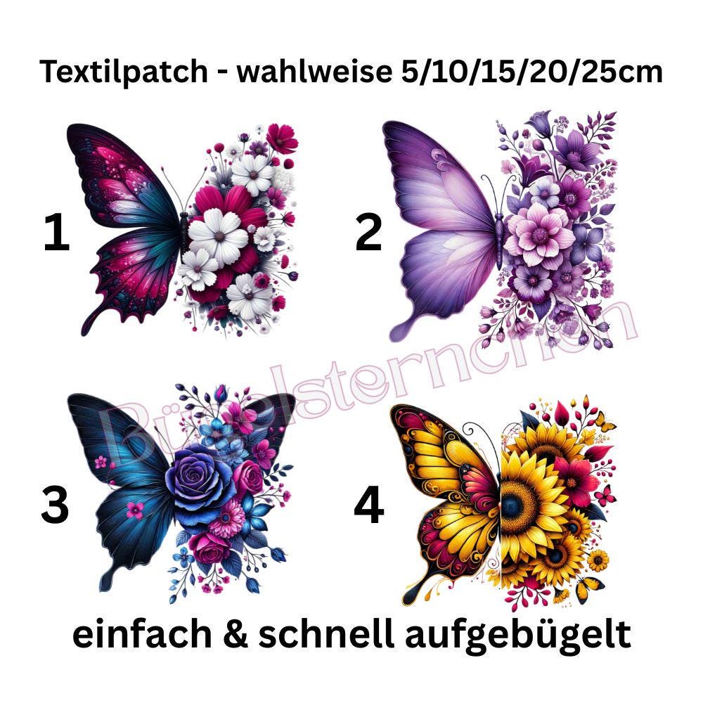 Schmetterlinge Floral - Bügelbild, Einfach & Schnell Aufgebügelt, Blüten, Blumen, Butterfly von Buegelsternchen