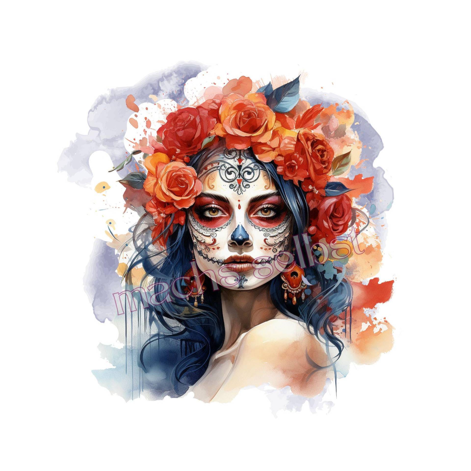 Skull, La Catrina, Floral, Bügelbild/Bügelmotiv , Einfach & Schnell Aufgebügelt, Bügeln, Shirtmotiv, Bügelpatch von Buegelsternchen