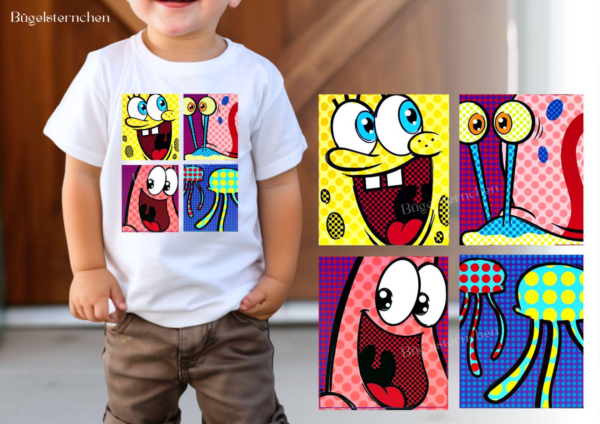 Sponge - Bob Super Süßes Bügelbild/Rub On , Einfach & Schnell Aufgebracht, Ki-Kunst Spongebob Schwammkopf Collage von Buegelsternchen