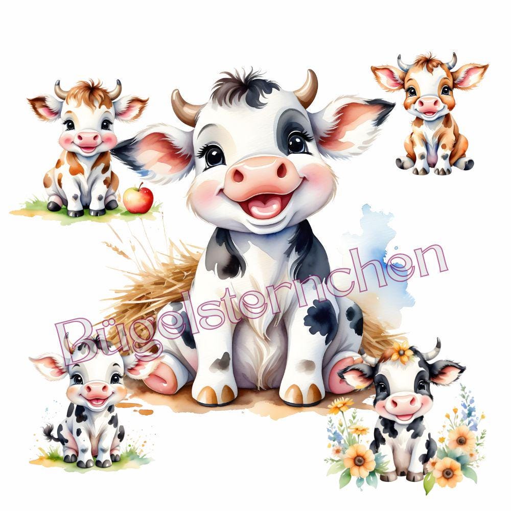 Zuckersüße Kälbchen - Bügelbild , Kühe, Kälber, Kalb, Einfach Nur Süß Bügelsternchen, Bügeln, Landwirtschaft von Buegelsternchen