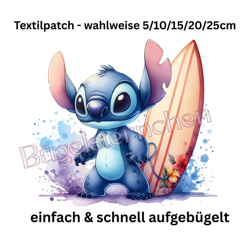 stitch - Bügelbild, Einfach & Schnell Aufgebügelt, Sufbrett, Surfer, Urlaub, Bunt, Super Cute, Ki Kunst von Buegelsternchen