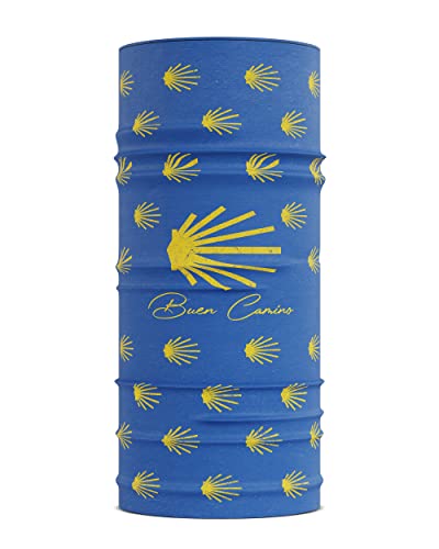 Buen Camino Multifunktionstuch blau/gelb – Ultraleichtes Schlauchtuch für den Jakobsweg, Bandana mit Cooling Effekt, schnelltrocknend, nahtlos, atmungsaktiv von Buen Camino