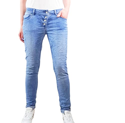 Buena Vista Malibu Damen Stretch Jeans| Denim Pants mit schräger Knopfleiste (L, Light Stone) von Buena Vista