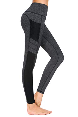 Buepeara Sport Leggings Damen Sporthose mit Taschen, High Waist Tights Laufhose Fitnesshose Für Sport & Alltag -1988-0903(Dunkel Grau)/L von Buepeara