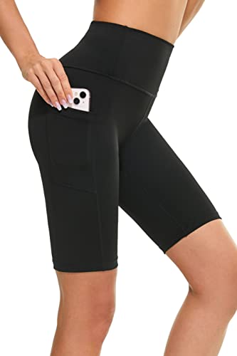 Buepeara Kurze Leggings mit Taschen, High Waist Blickdicht Damen Radlerhose Shorts für Alltag & Sport -3182-03 (Schwarz)/L von Buepeara