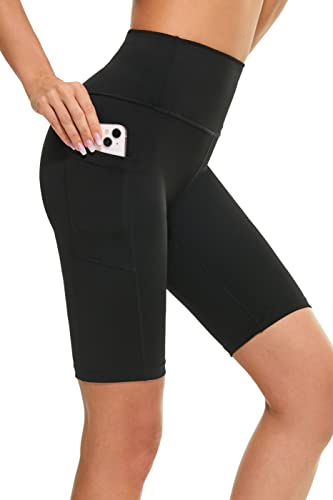 Buepeara Kurze Leggings mit Taschen, High Waist Blickdicht Damen Radlerhose Shorts für Alltag & Sport -3182-03 (Schwarz)/S von Buepeara