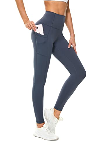 Buepeara Sport Leggings Damen Sporthose mit Taschen, High Waist Tights Laufhose Fitnesshose Für Sport & Alltag -3183-02 (Grau Blau)/L von Buepeara