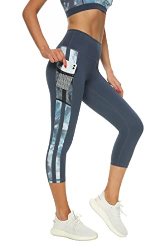 Buepeara Sport Leggings Damen Sporthose mit Taschen, High Waist Tights Laufhose Fitnesshose Für Sport & Alltag -Y2153 3/4 (Blau)/L von Buepeara