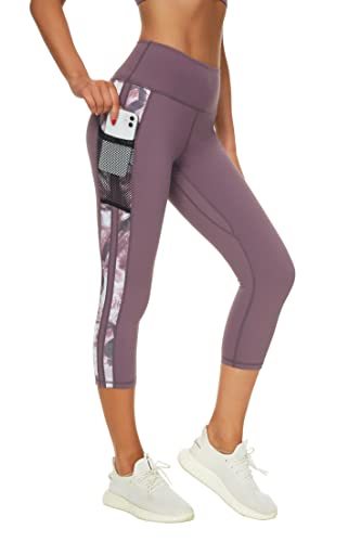 Buepeara Sport Leggings Damen Sporthose mit Taschen, High Waist Tights Laufhose Fitnesshose Für Sport & Alltag -Y2153 3/4 (Violett)/M von Buepeara